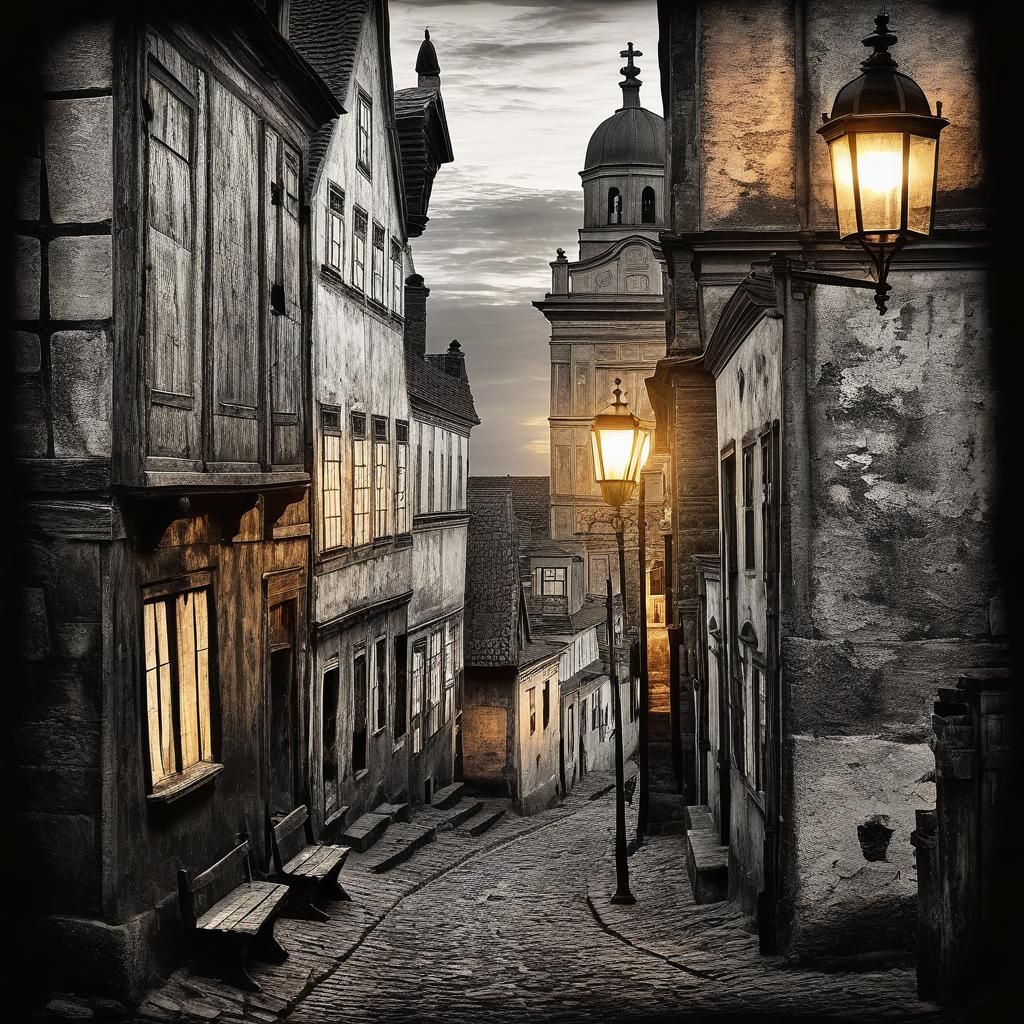 early black and white 18th century photograph of old city st...