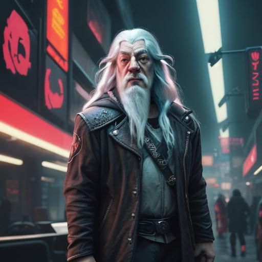 Gandalf Santa in Cyberpunk 2099 Neon City
