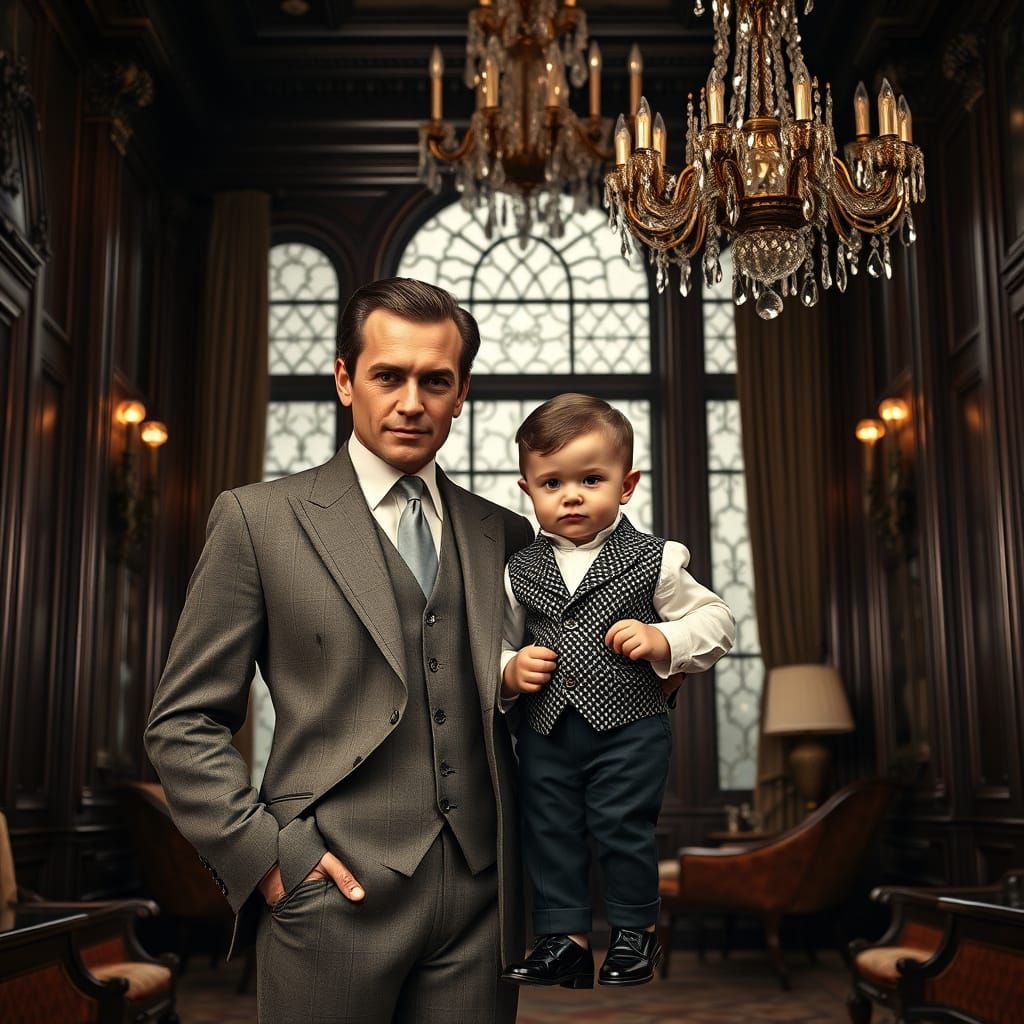 Elegant Family Portrait in 1940s Hollywood Cinema Style