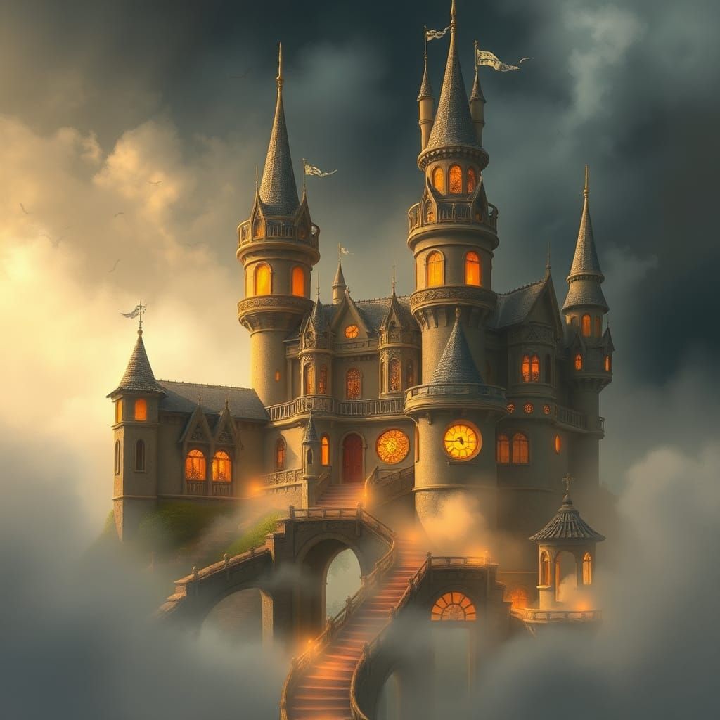 Ethereal Castle in Golden Light