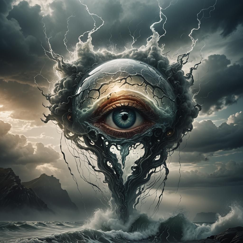 Surreal Glass 'A' with Eye and Brain, Cinematic