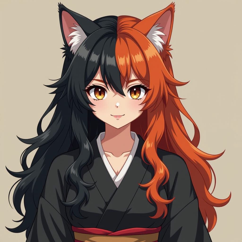 Anime Cat-Human Hybrid in Traditional Japanese Attire