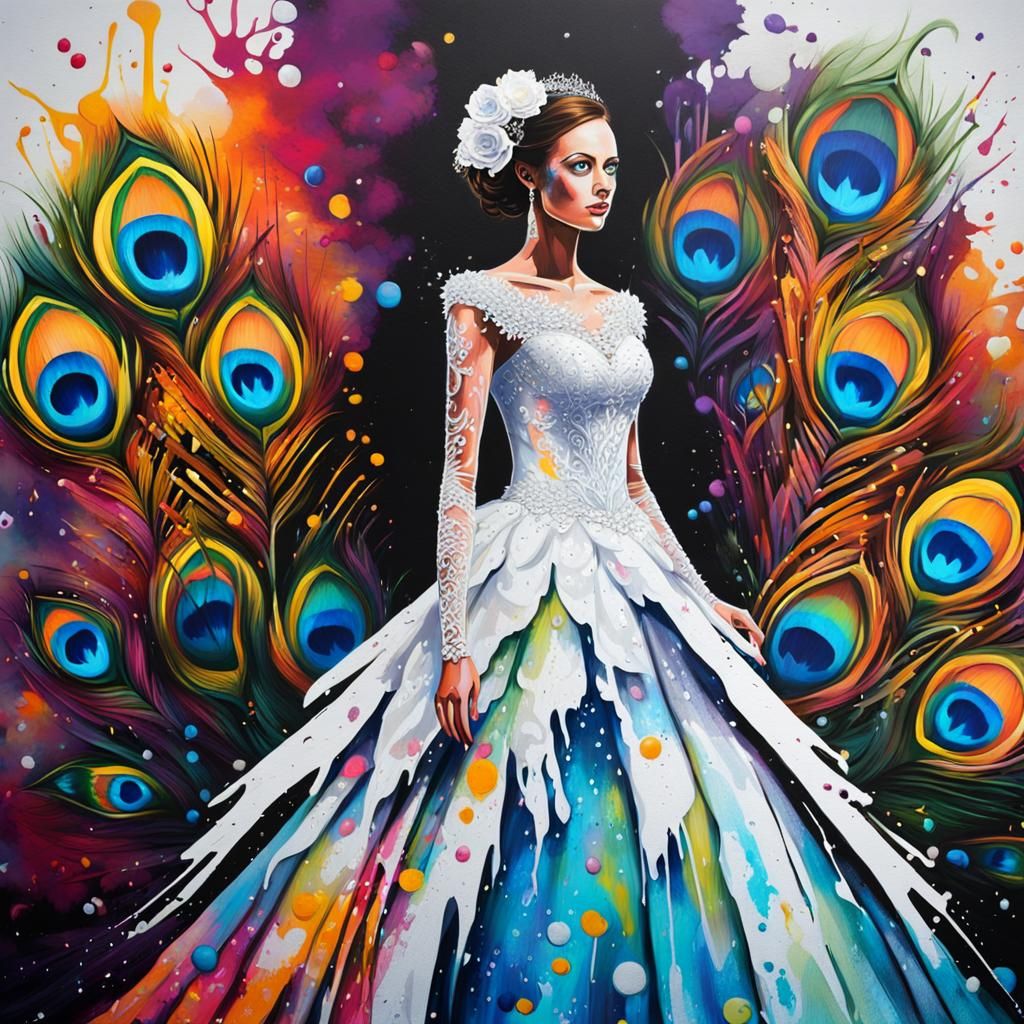 Fantasy Wedding Bride in Colorful Graffiti Art