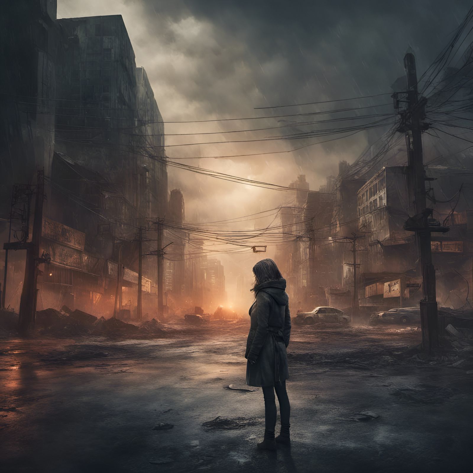 Apocalyptic City Intersection at Dusk