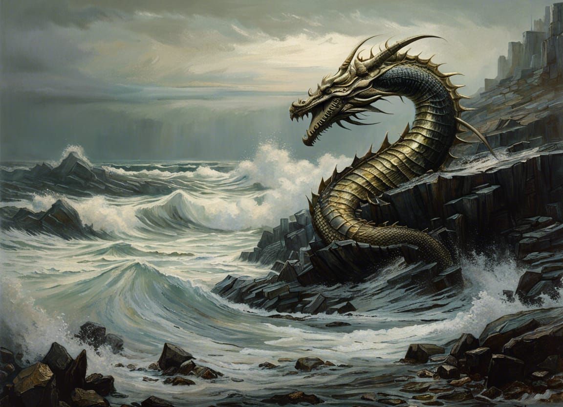 Hyperrealistic Sea Dragon on Rocky Coastline