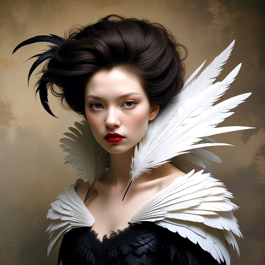 Majestic Vampire Queen in Feathers and Rich Textures