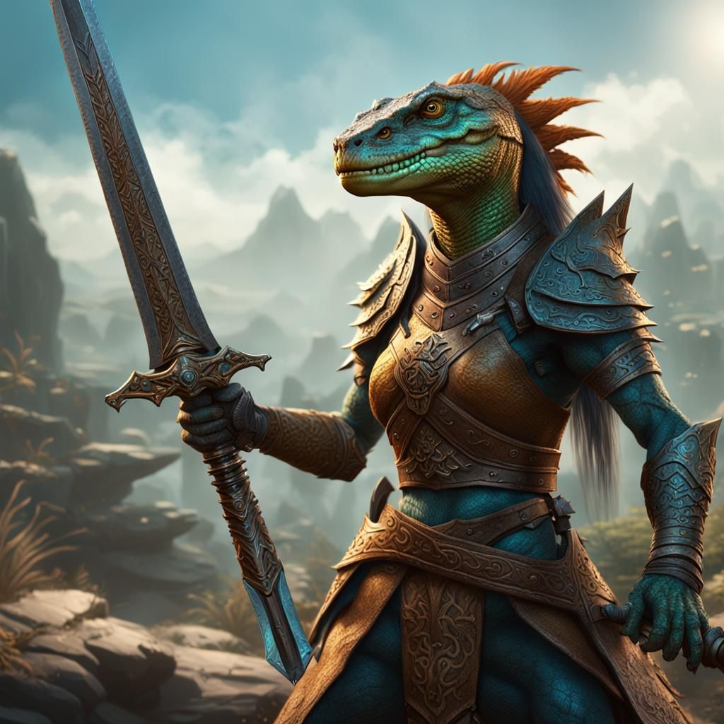 Lizardfolk Warrior with Plasma Greatsword in Detailed Matte ...