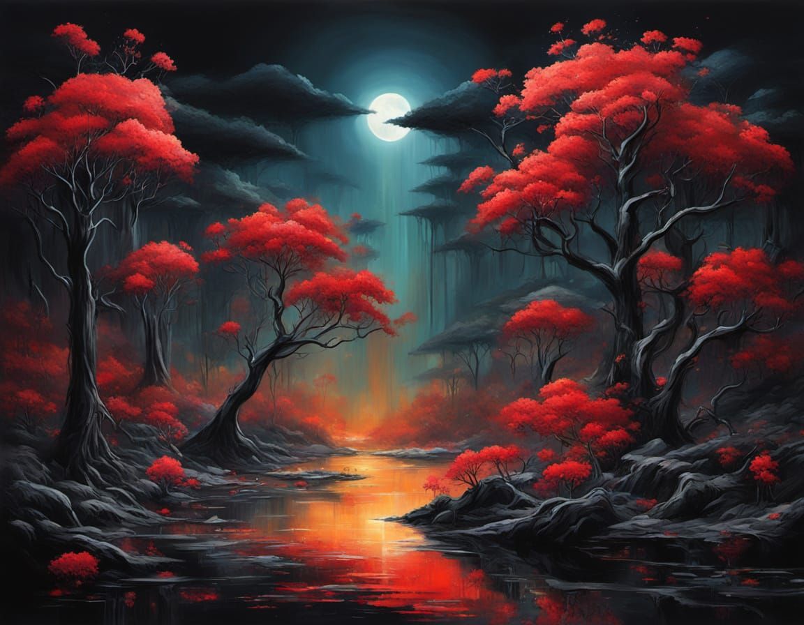 Surreal Cyberpunk Floral Landscape Painting