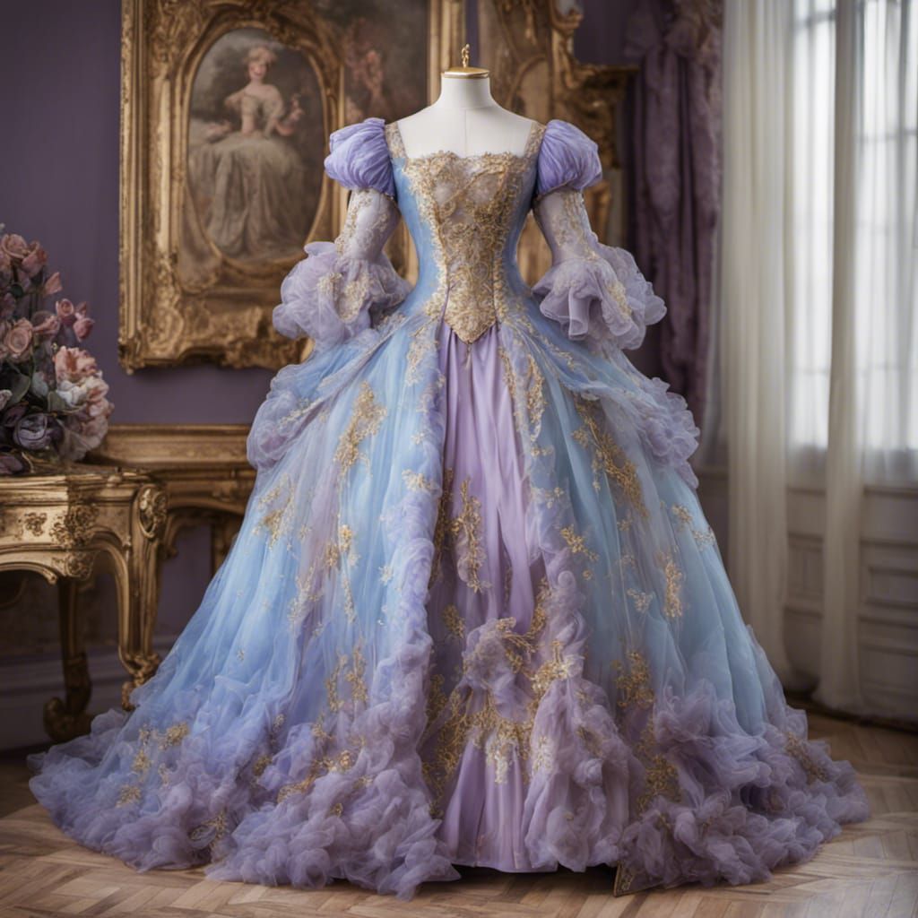 Rococo Princess Dress with Gold on Dress Form