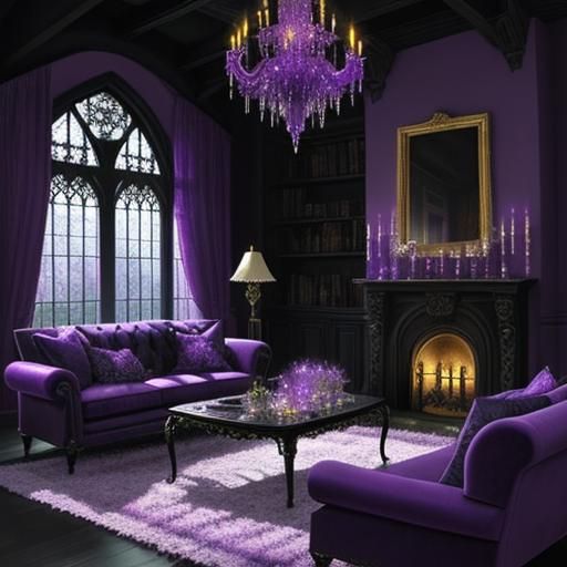 Epic outrageously gorgeous Gothic purple living room