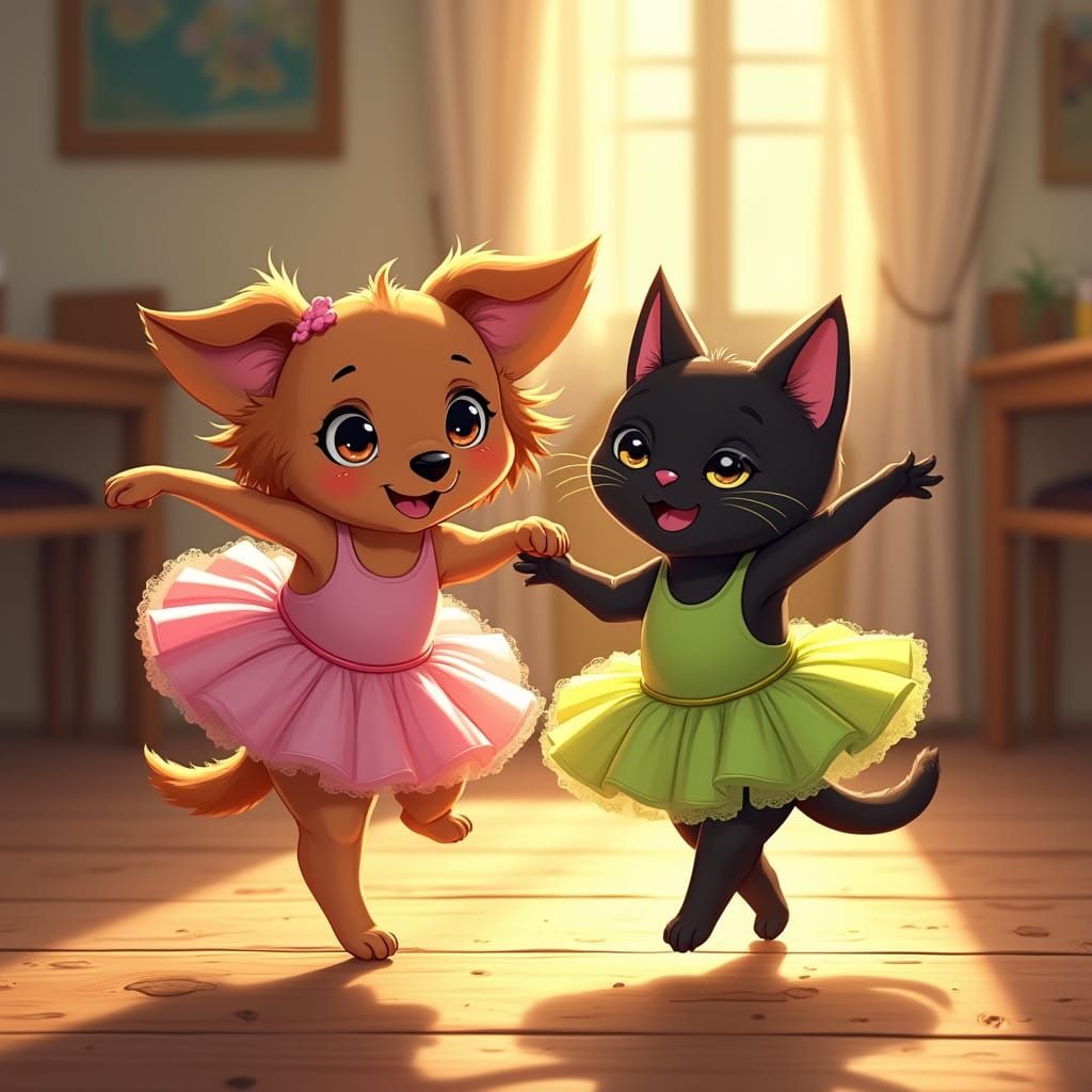 Dancing Daschund and Cat Friends in Ballet Tutus