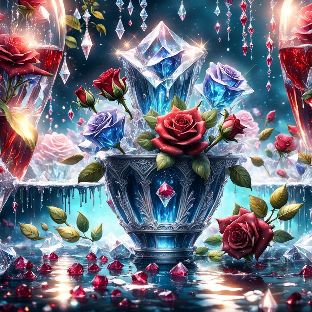 Crystallized Red Roses on Bejeweled Sparkling Water