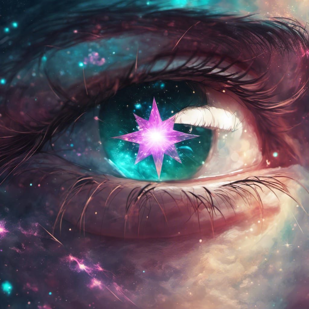 Nebula Reflection in Star-Shaped Eye: Anime Illustration
