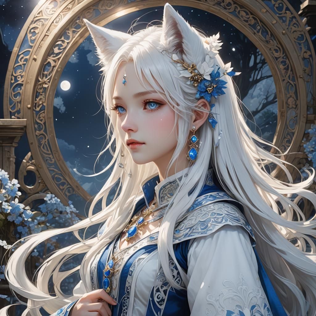 Serene Anime Girl with Fox Ears in Fairycore Style