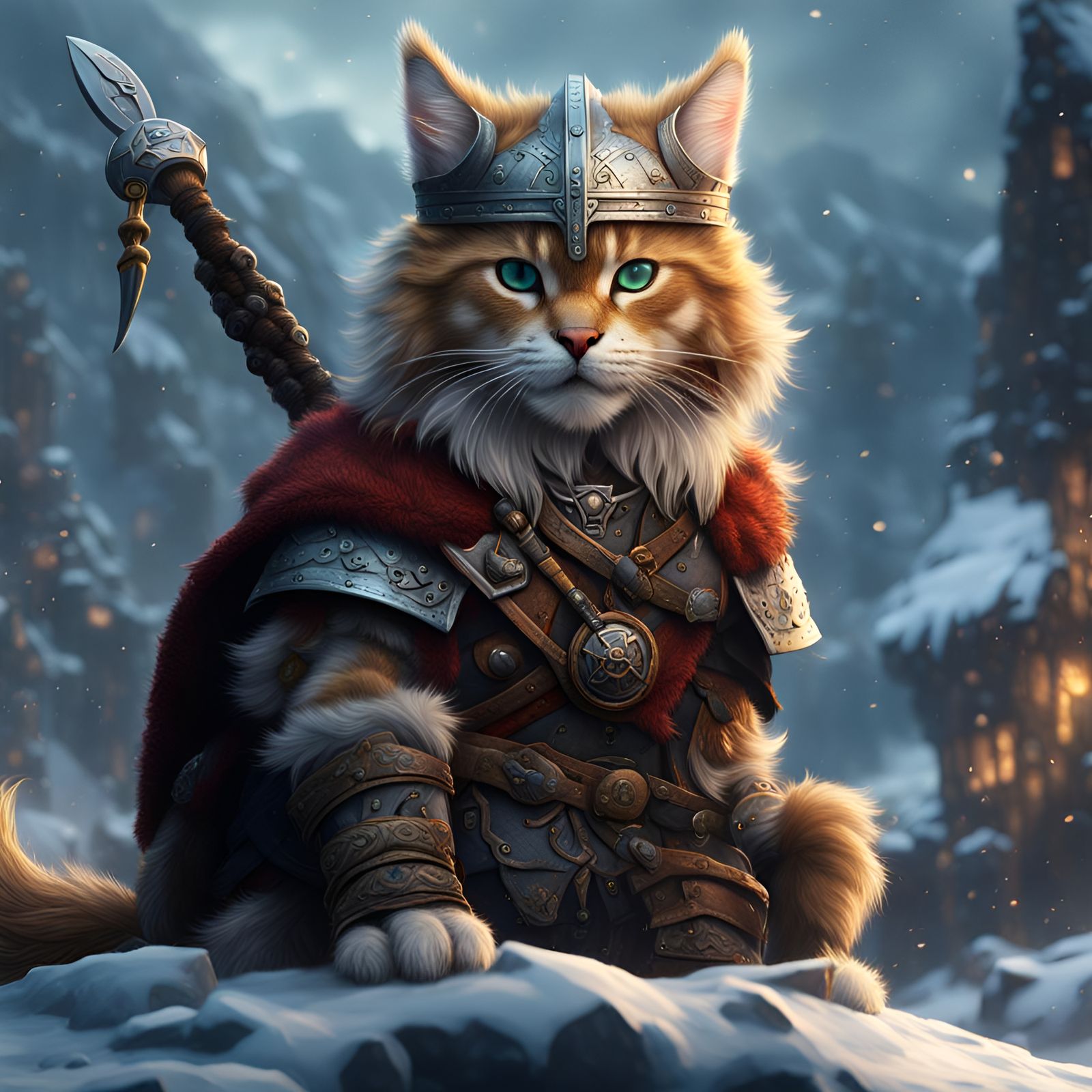 Viking Warrior Cat Concept Art in 8k