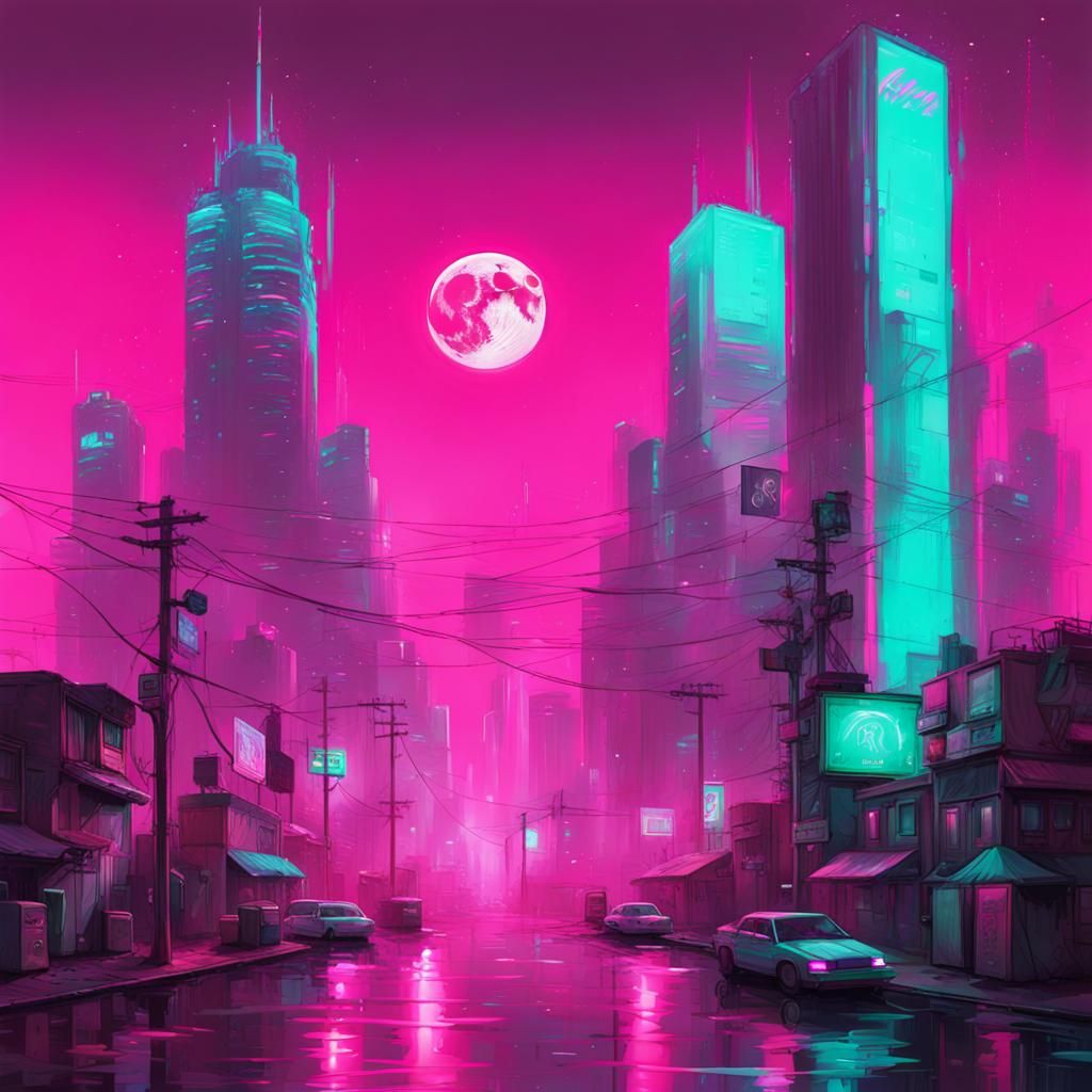 Neon Cityscape in Vaporwave Style