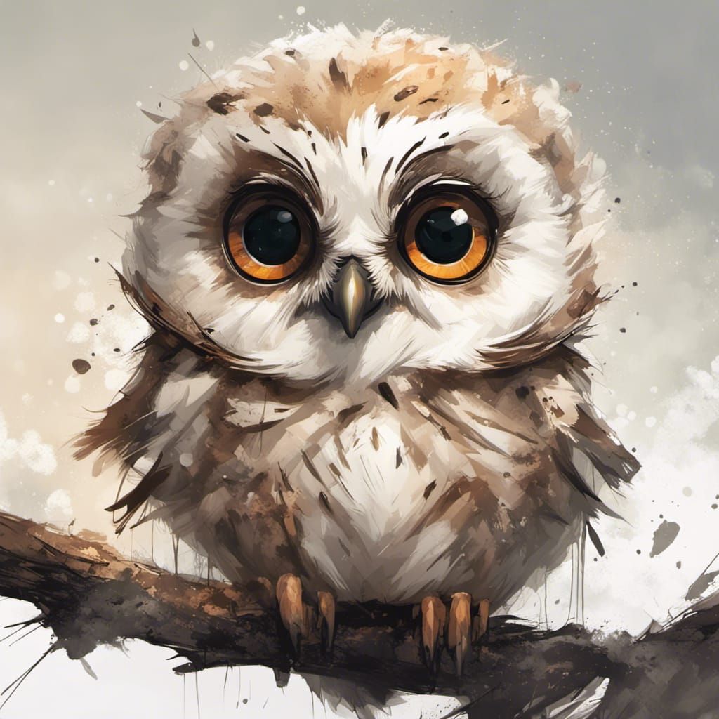 Adorable Chibi Owl Portrait in Cel-Shaded Style