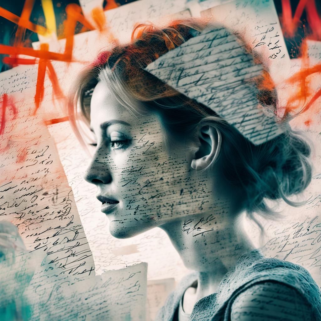 Double Exposure Art: Letters and Woman in Color Splash