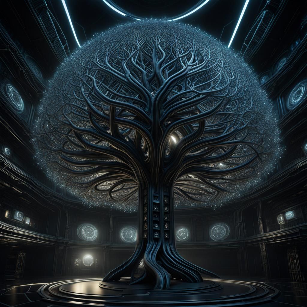 Space Tree with Intricate Circuitry in Neo-Noir Setting