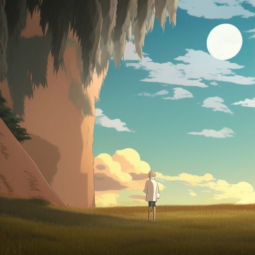 Anime Boy Gazing Skyward, Ghibli Style