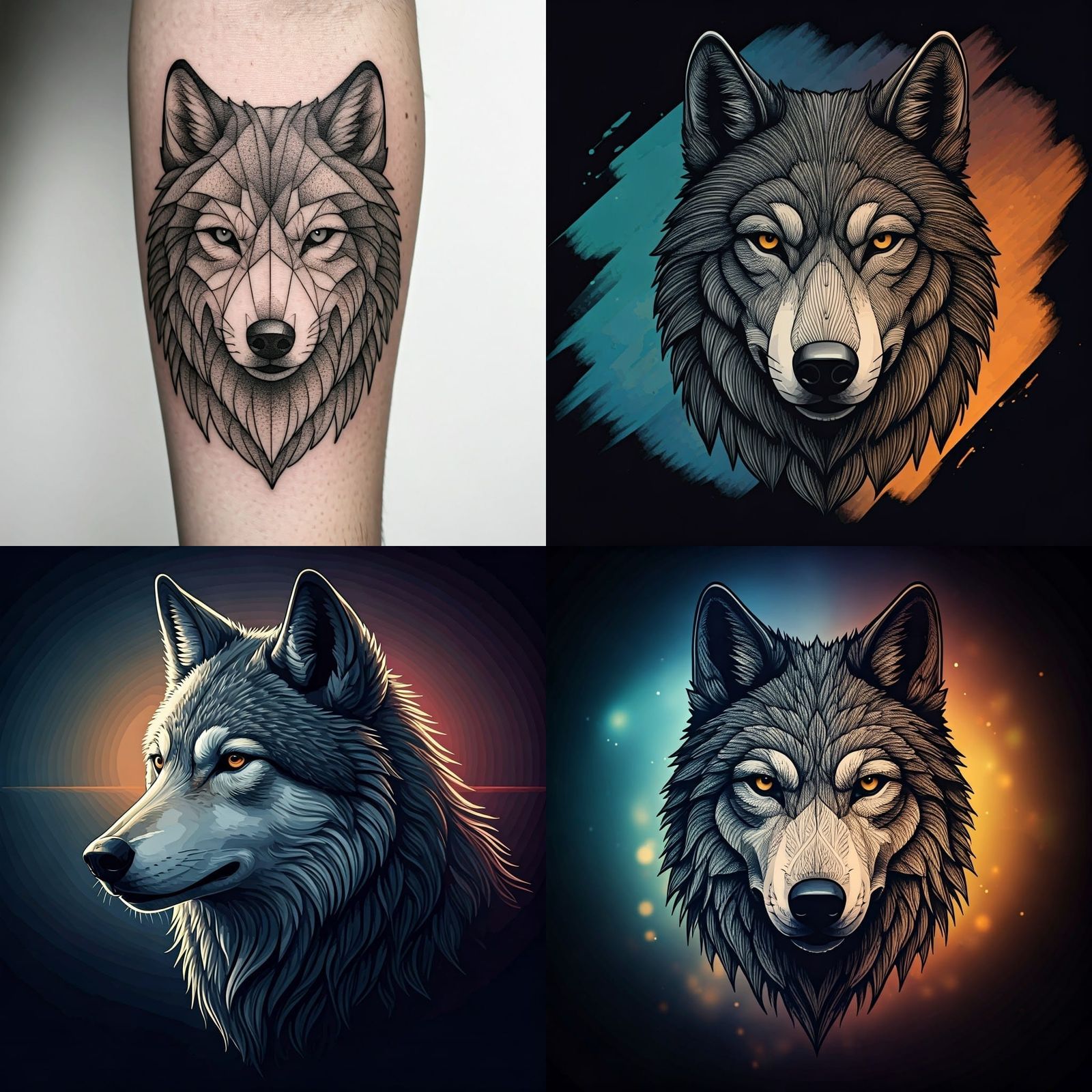 Wolf Face Tattoo Design in Black and White