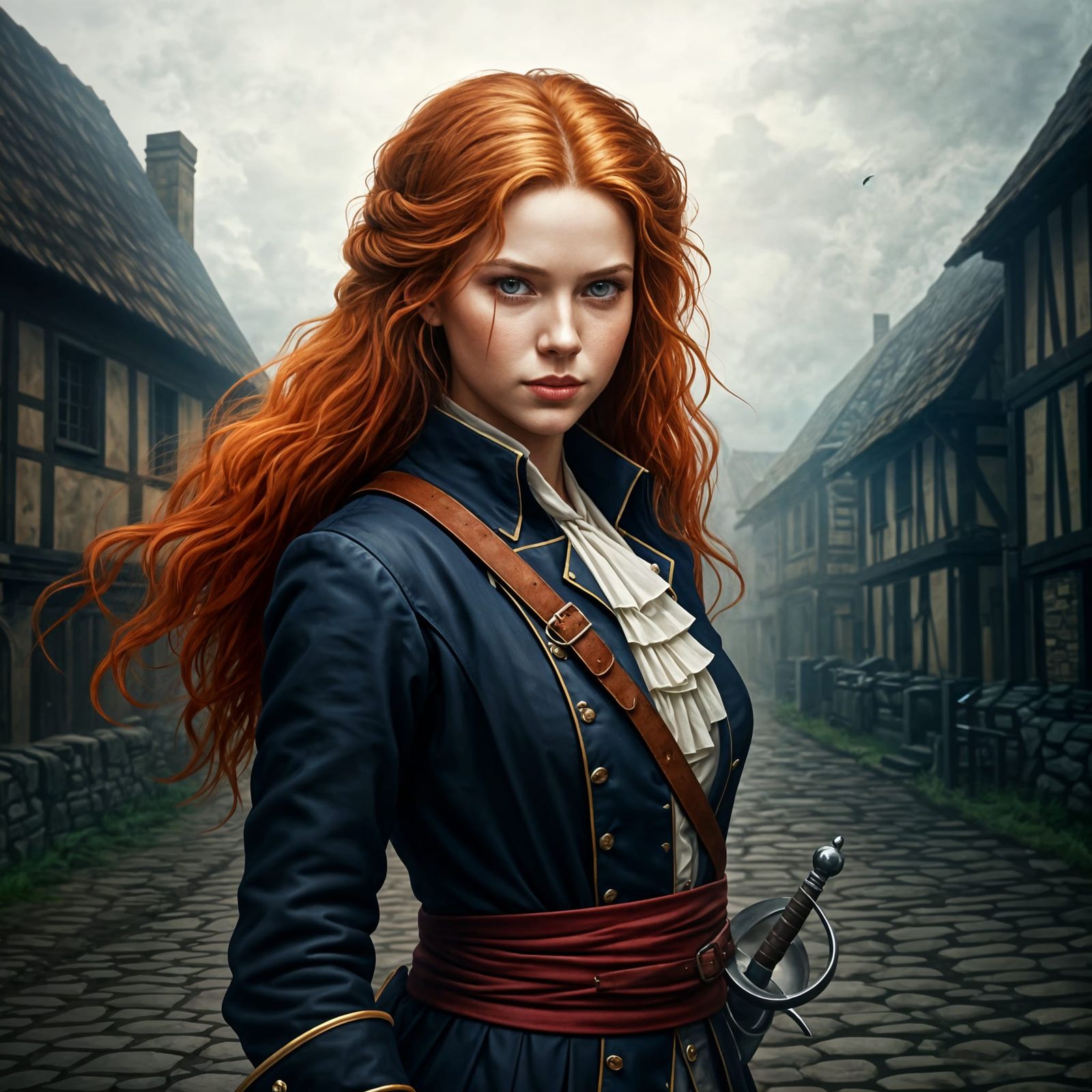 Confident Girl with Rapier in Dark Fantasy World