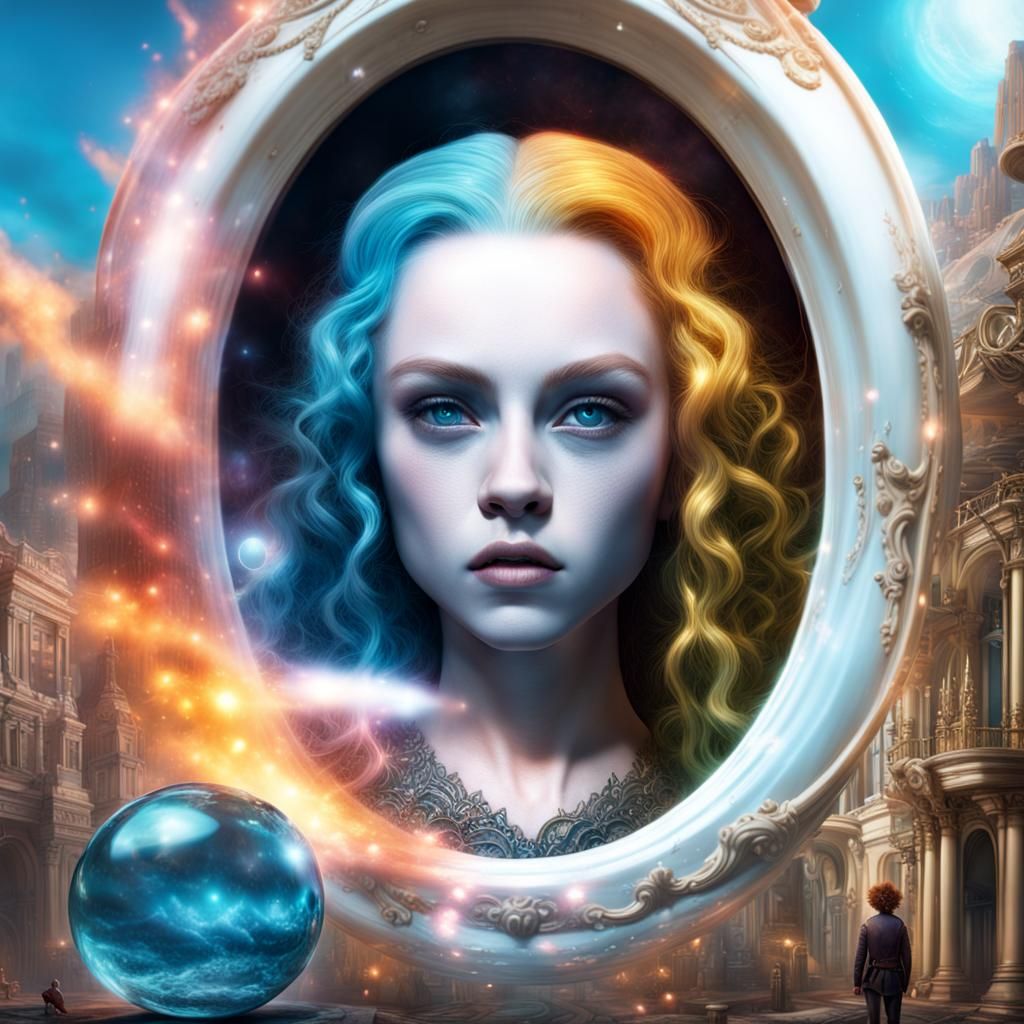 Mad hair, looking glass, glass orb, Epic cinematic brilliant...