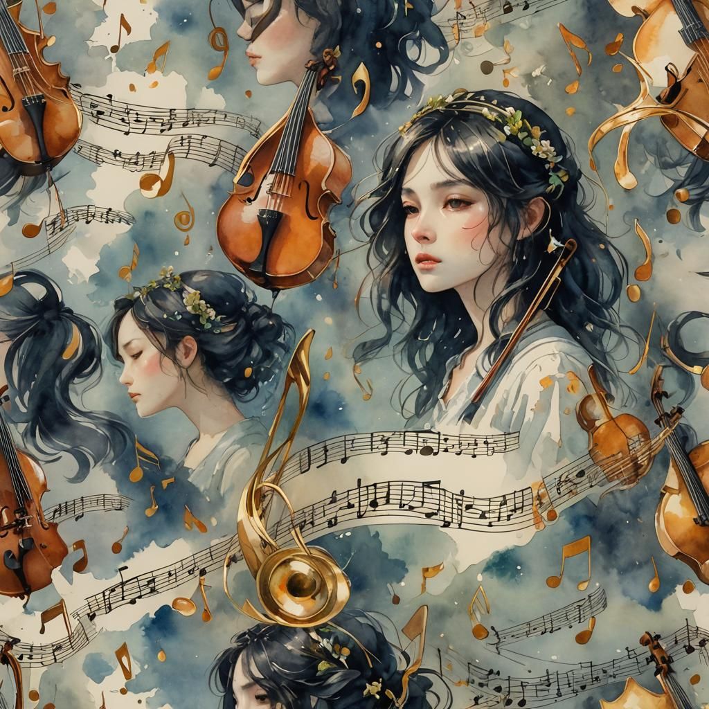 Watercolor Music Notes in Dawn Light