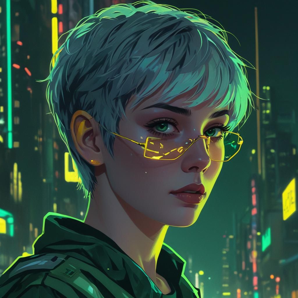 Vaporwave Comic Book Portrait in Neon Cityscape