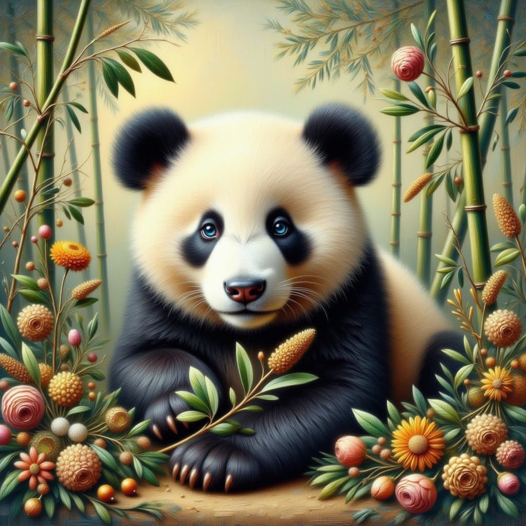Serene Panda in Watercolor Oil Style