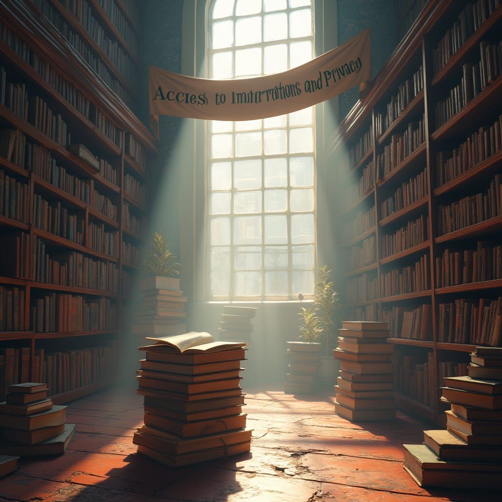 Books Floating in a Library with Banner