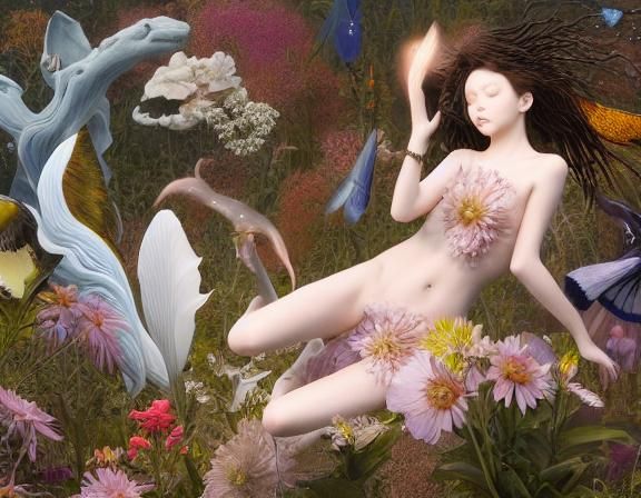 Surreal Figures Laughing in Space, Fairytale Style