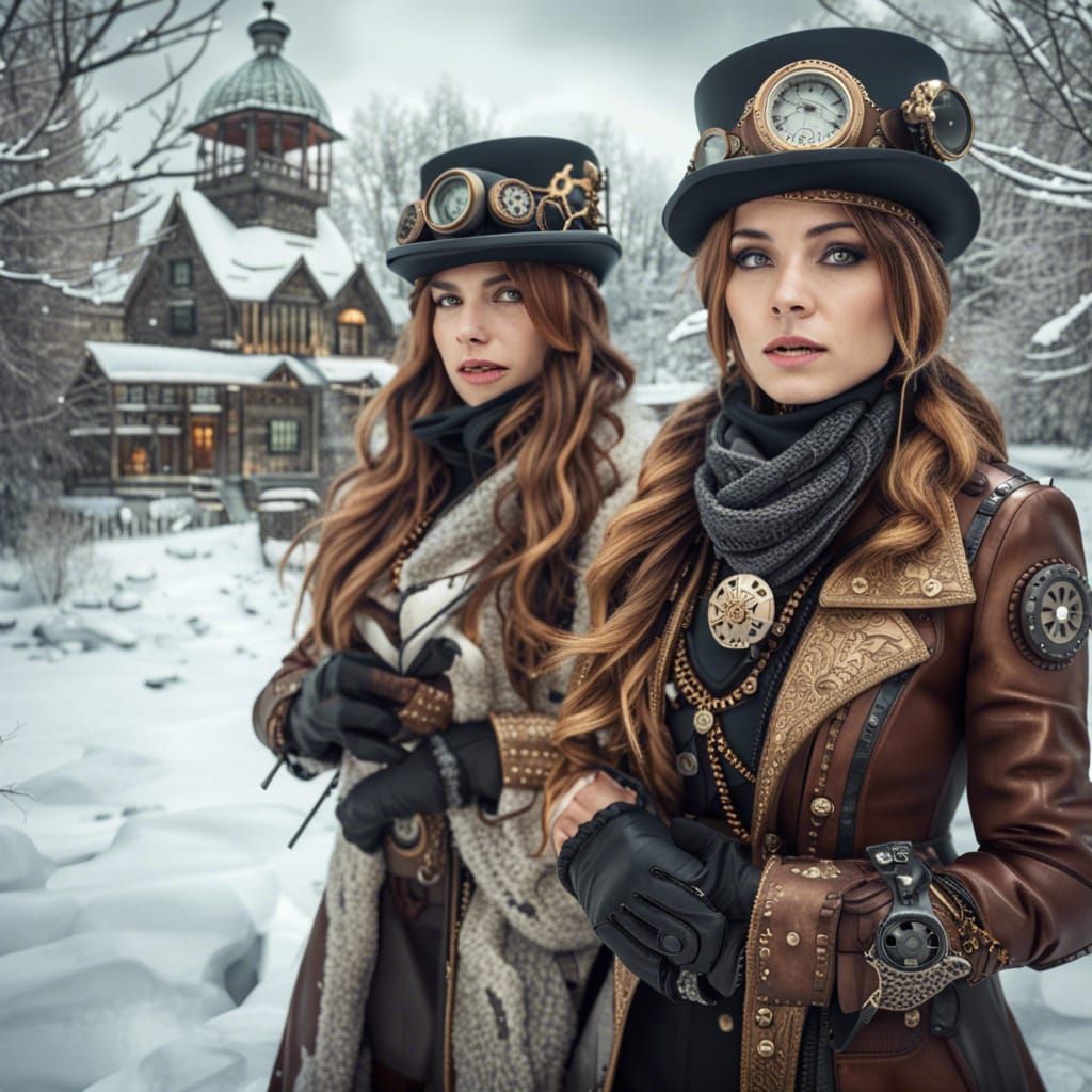 Steampunk Figures in Winter Wonderland