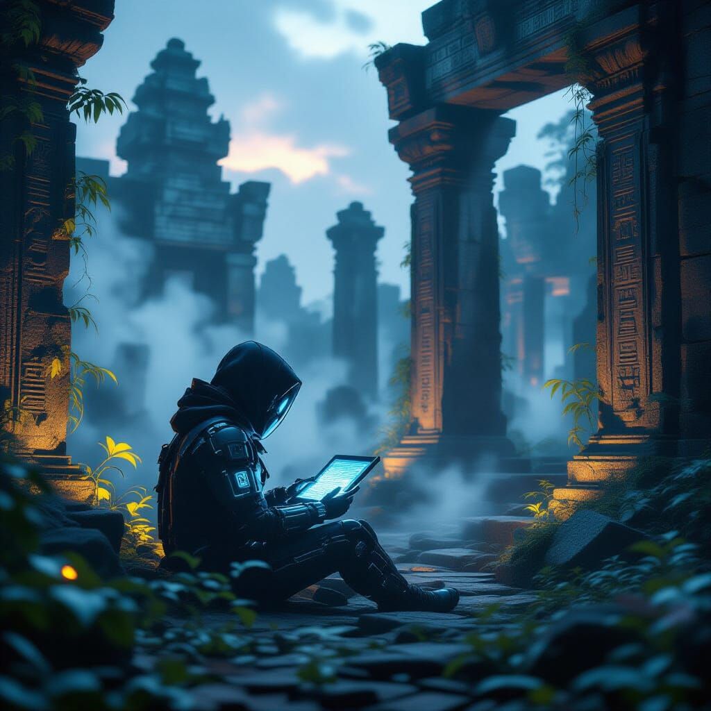 Lone Programmer in Ancient Temple Ruins