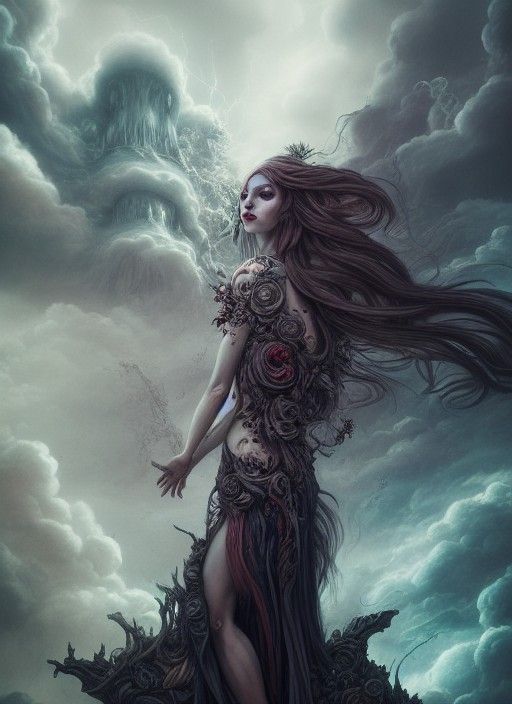 Goddess of Chaos Holding Back Order, Matte Painting