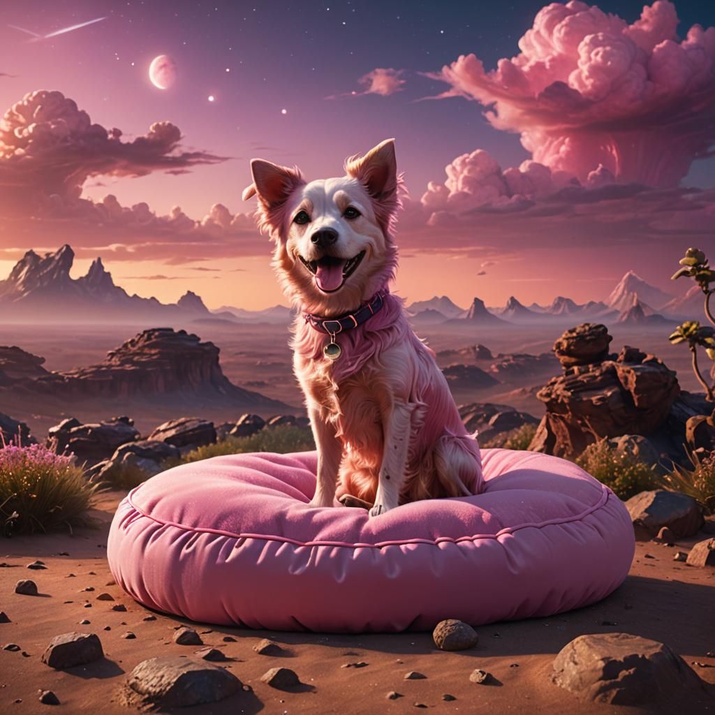 Pink Dog on Jupiter at Sunset