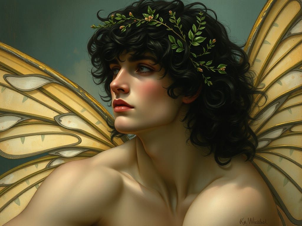 Enigmatic Dark Fairy in Magical Laurel Wreath