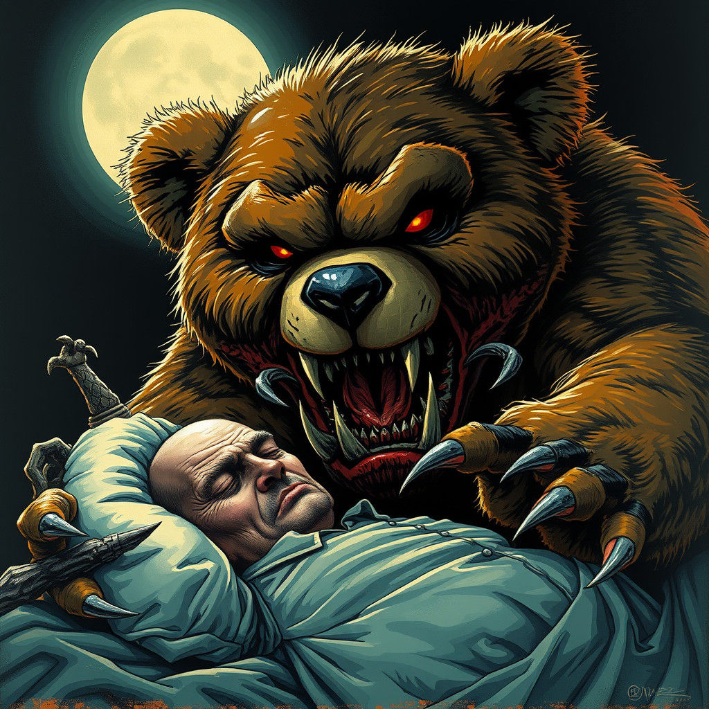 Evil Teddy Bear Ready to Pounce: Gothic Horror
