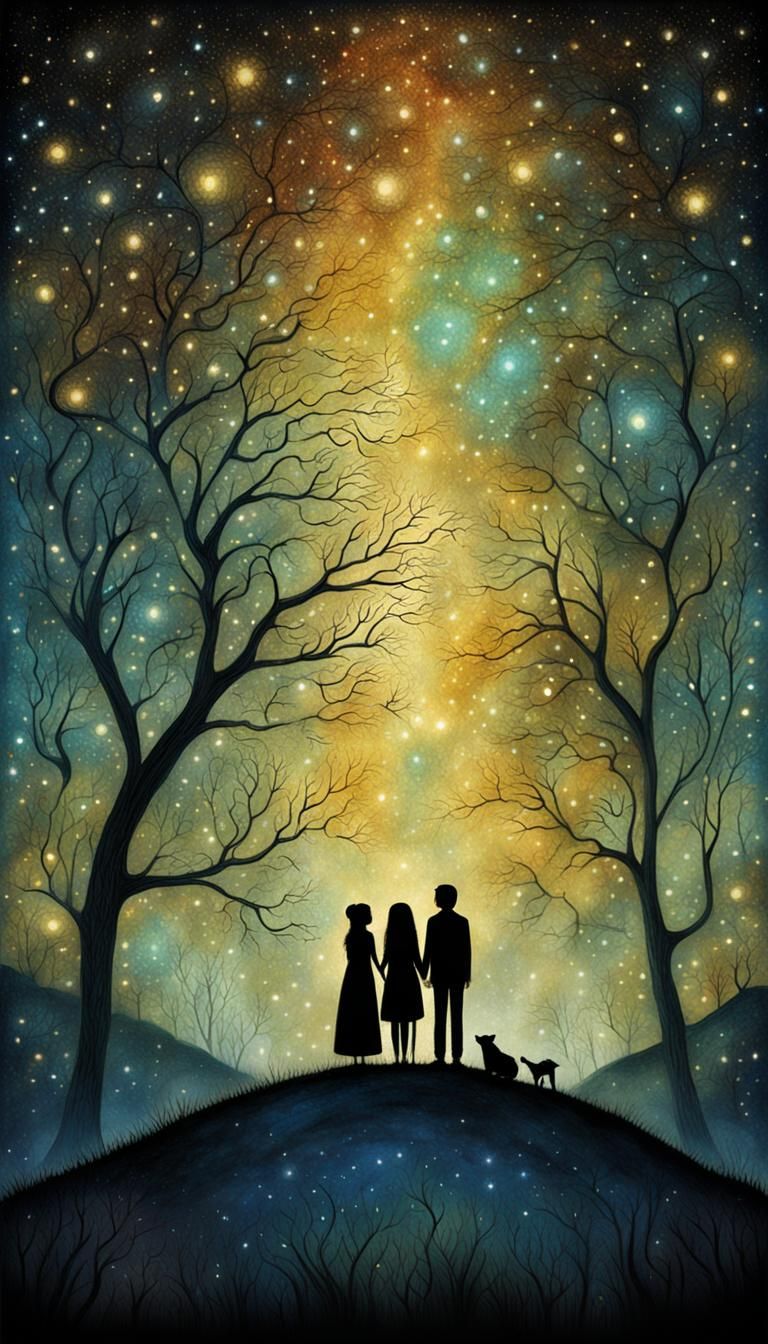 Couple Gazing at Stars in Surreal Style