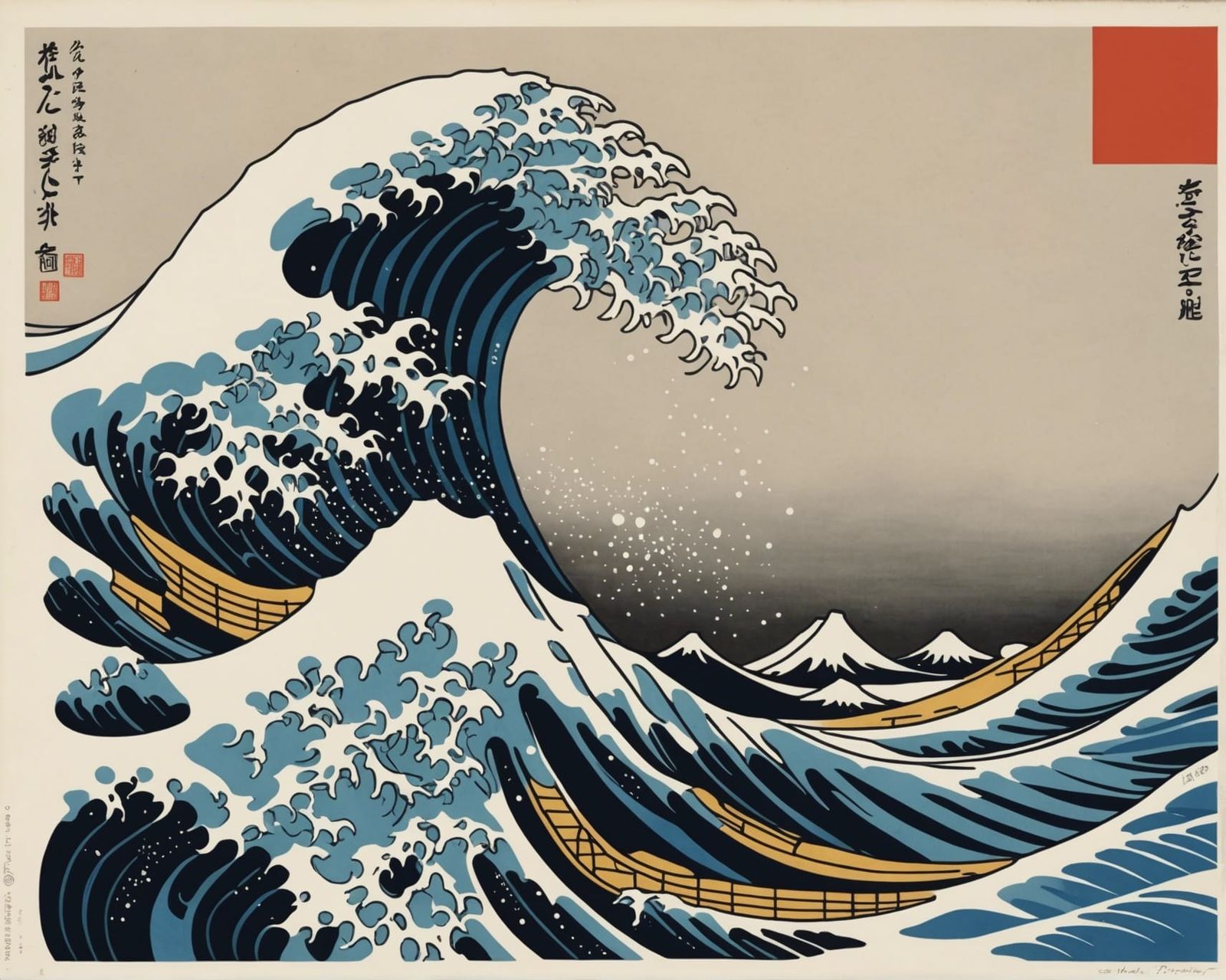 art by Massimo Vignelli and Paul Rand, the Great Wave off Kanagawa transforming into a network graph