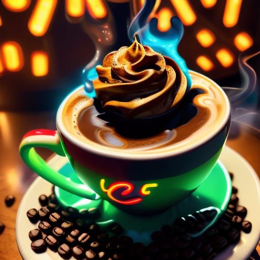 Neon Coffee Cup with Mocha Latte