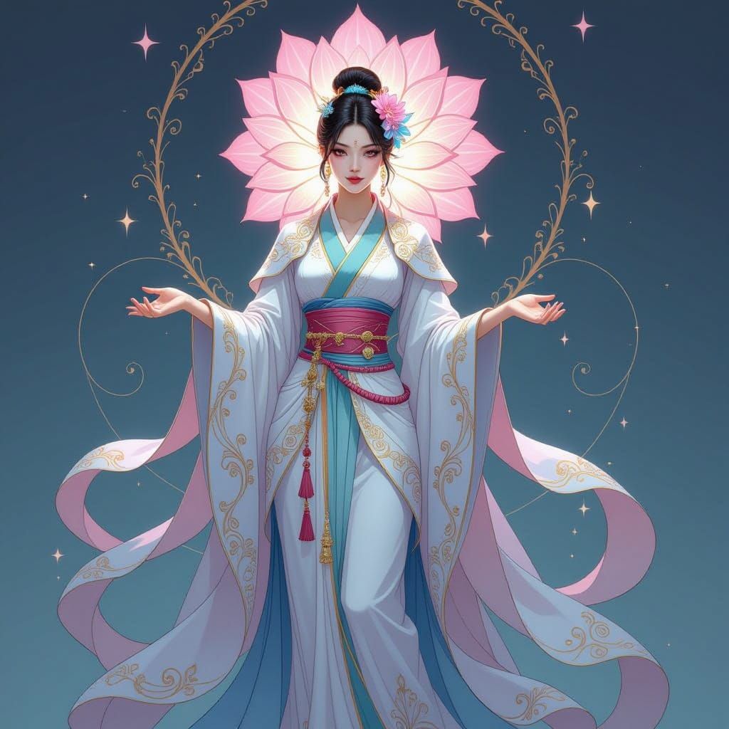 Ethereal Lotus Goddess in Whimsical Art Style