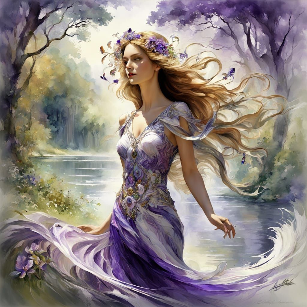 Enchanting Forest Maiden in Watercolor Style