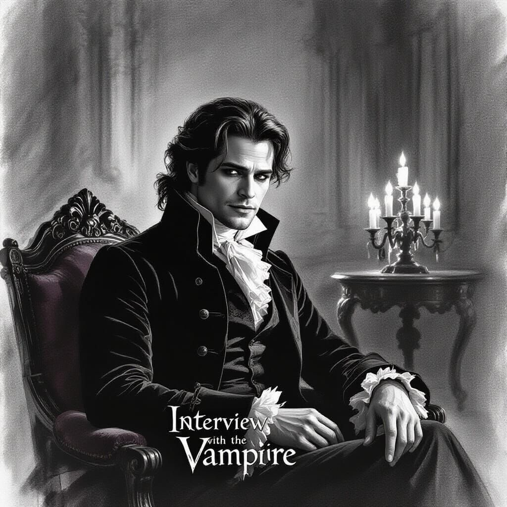 Melancholic Vampire Louis in Gothic Parisian Salon Charcoal ...
