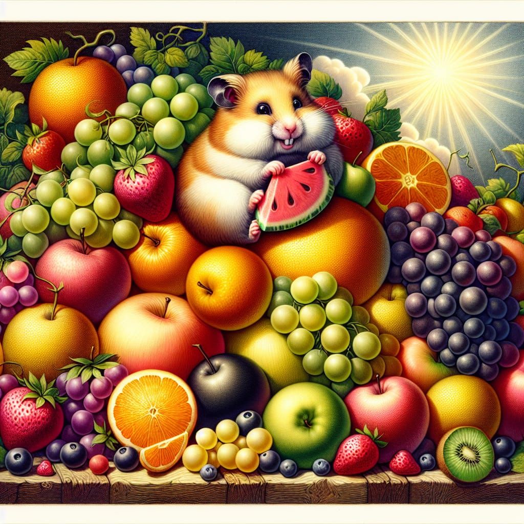 Hamster's Fruit Feast in Animated Style