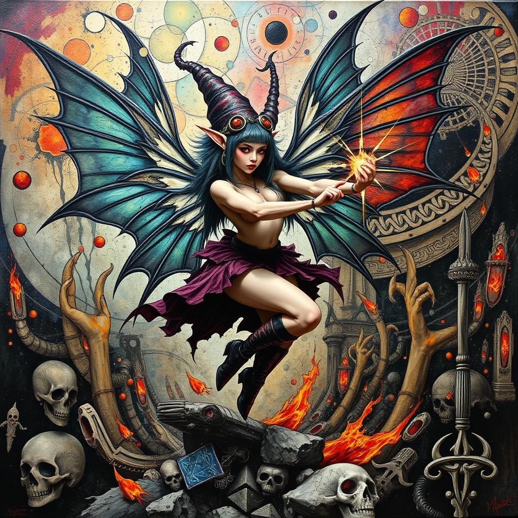 Punk Fairy Witch Art in Impasto Style