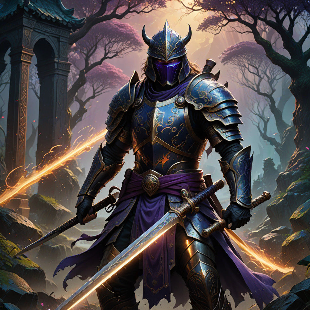 Epic Katanawielding Warrior in Elemental Turmoil