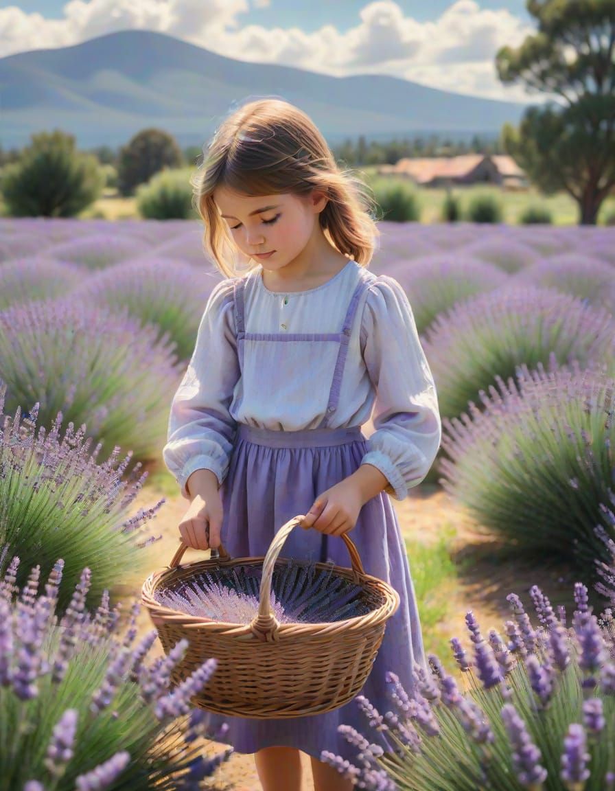 Lavender Farm Scene in Soft Impressionist Style