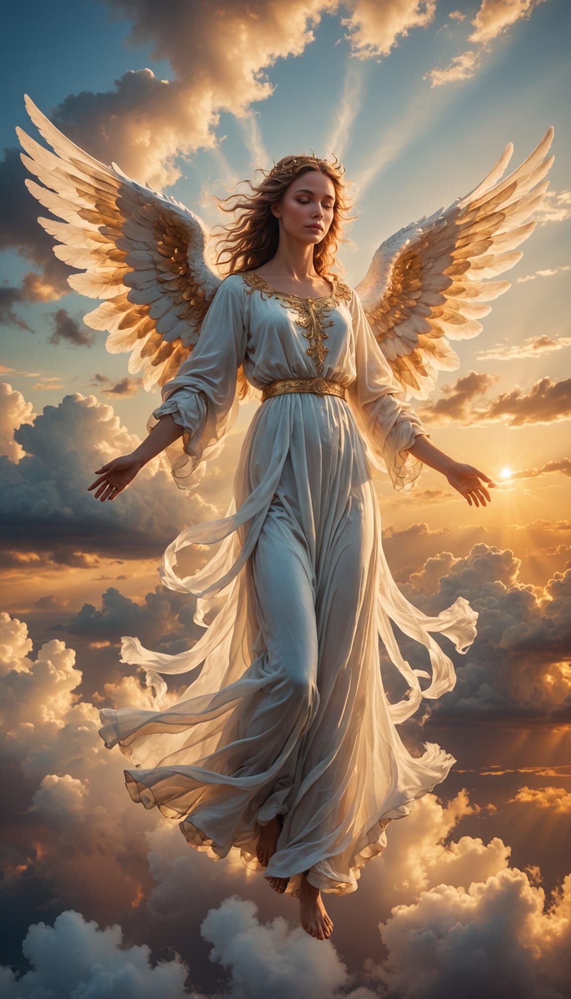 Majestic Cloud Angel in Radiant Sunset Sky