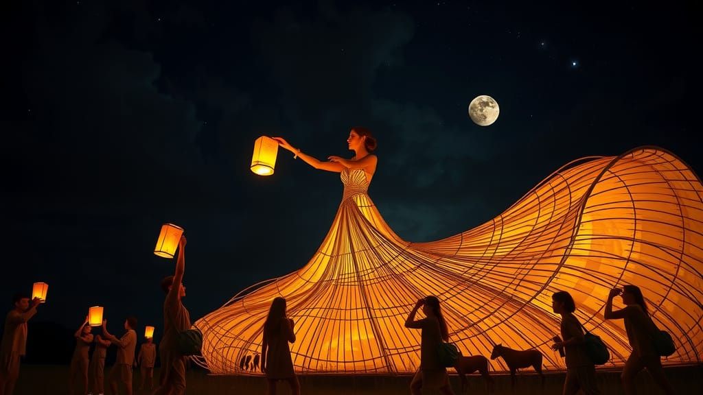 Gigantic Lantern Sculpture in Cinematic Style